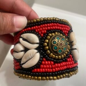 Beaded Cuff Bracelet with Shells